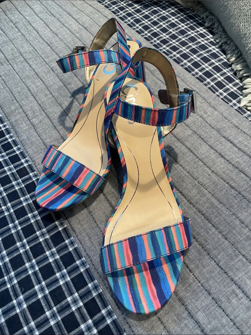 NWOB CIRCUS BY SAM EDELMAN Ankle-Strap Sandals in Blue, Pink, and Coral Size 7